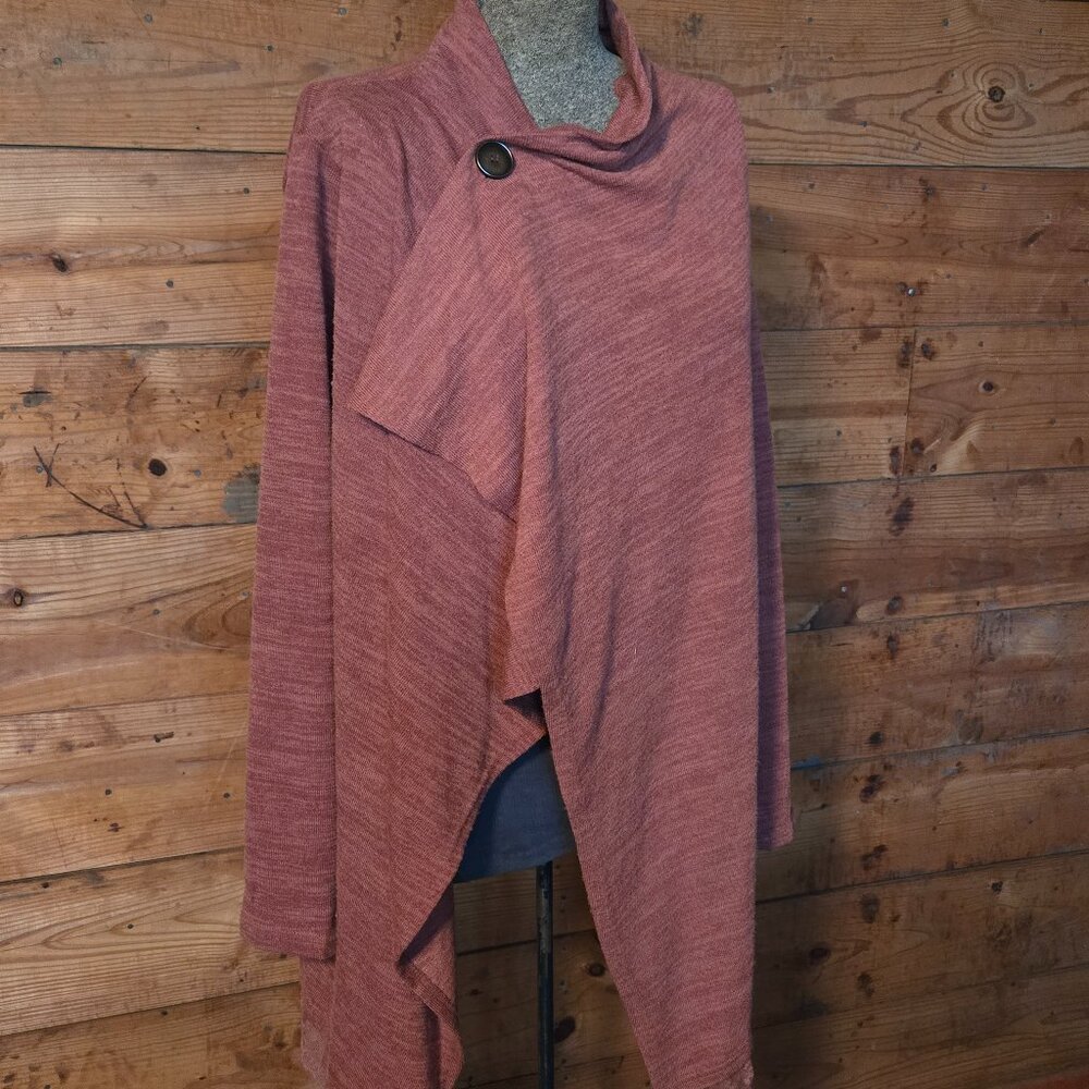 Kori America brand, rust colored button-crossover cardigan, size Large